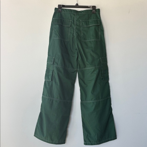 Saul Wide Leg Cargo Trouser In Bottle Green With White Stitching SOLD OUT ONLINE - Picture 9 of 9